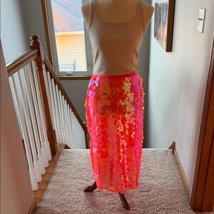 Orange Sequin Midi Skirt